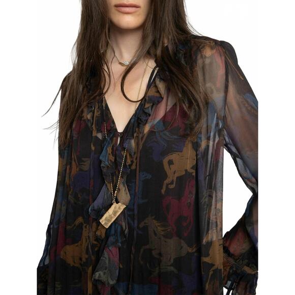 NEW ZADIG & VOLTAIRE ralicel horses dress in dark chocolate - Picture 8 of 9